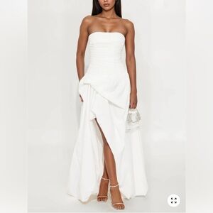 Strapless drop waist White maxi Dress